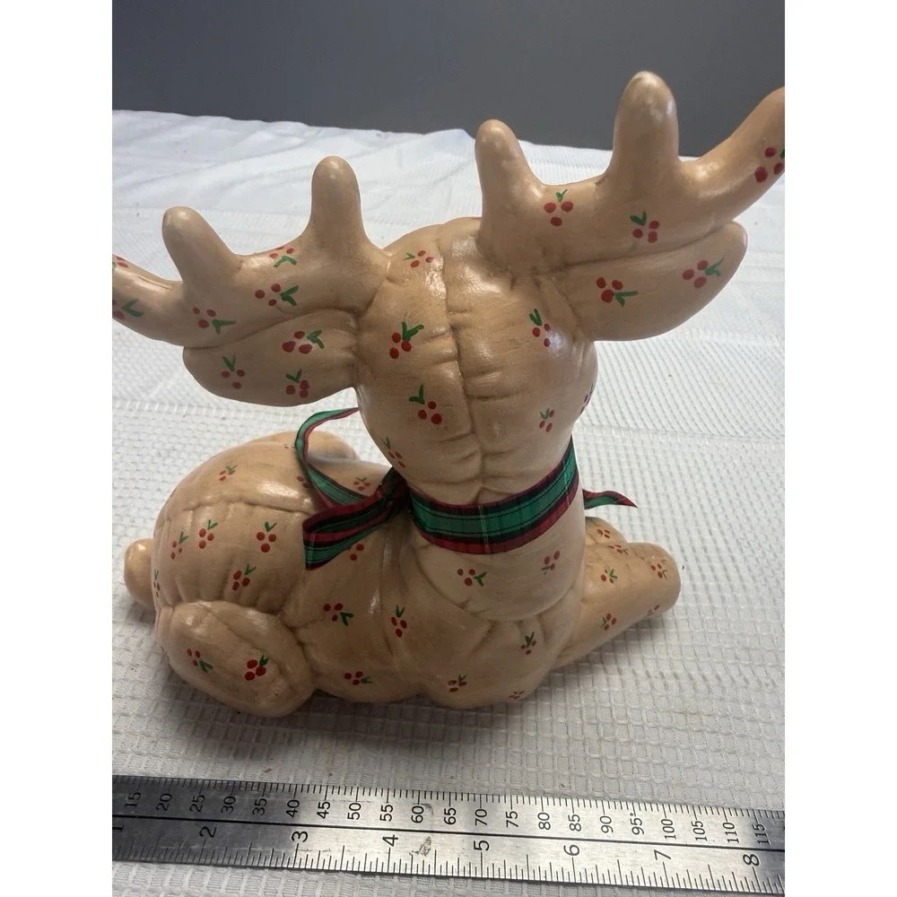 Vintage Hand Painted Kimple Ceramic Mold Quilted Christmas Reindeer Figurine